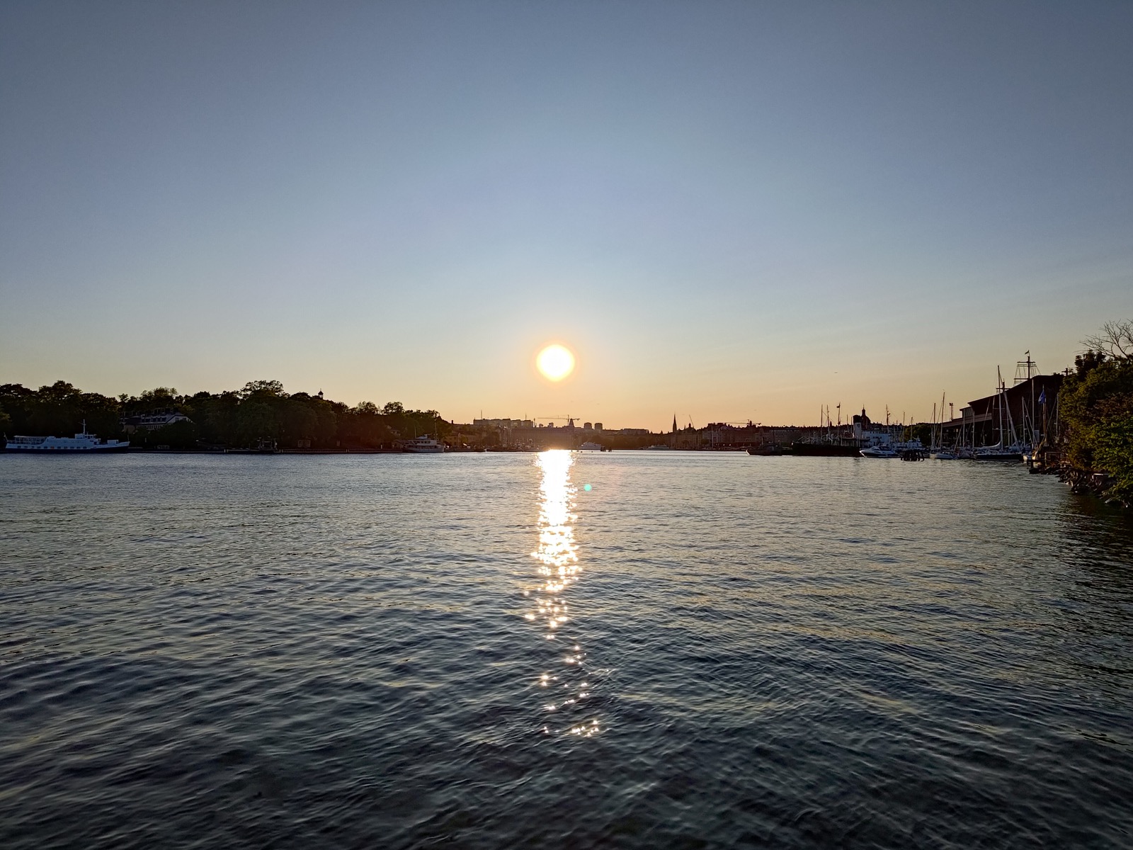 Harbor waterfront at sunset